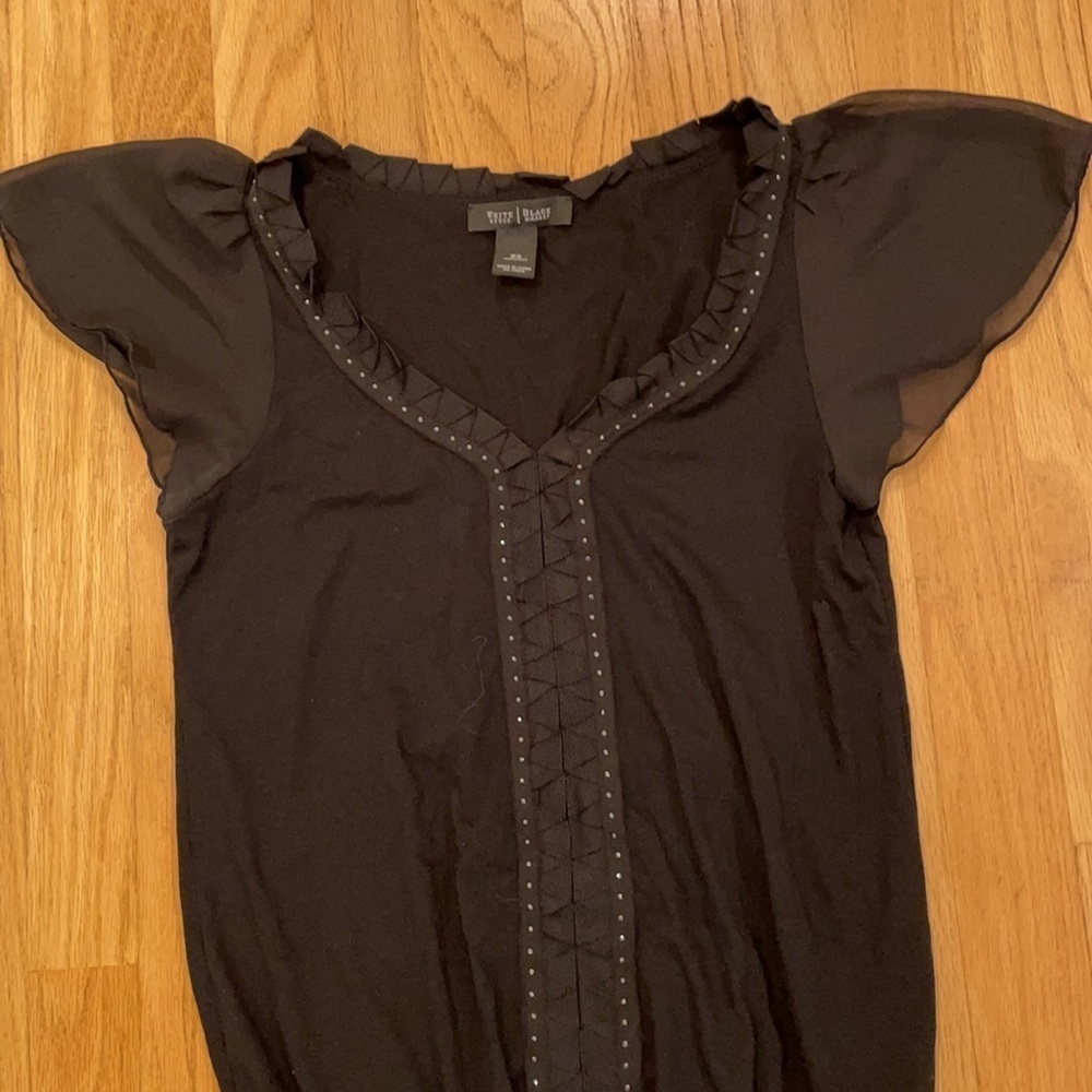 Black shirt sleeve cinched waist blouse - Picture 3 of 4
